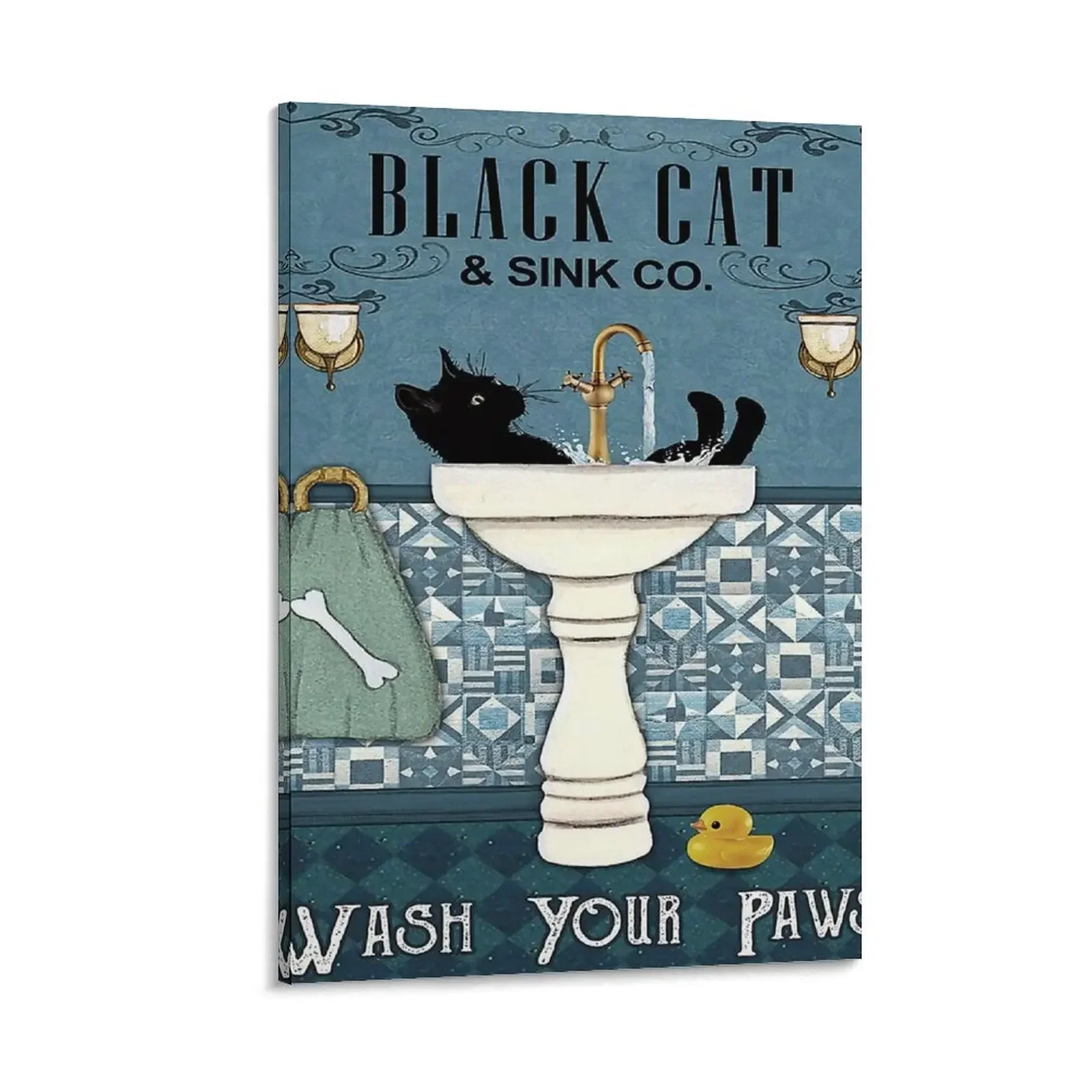 

Black Cat And Sink Co. Wash Your Paws Canvas Painting Decoration for home Decorative paintings wallpapers home decor