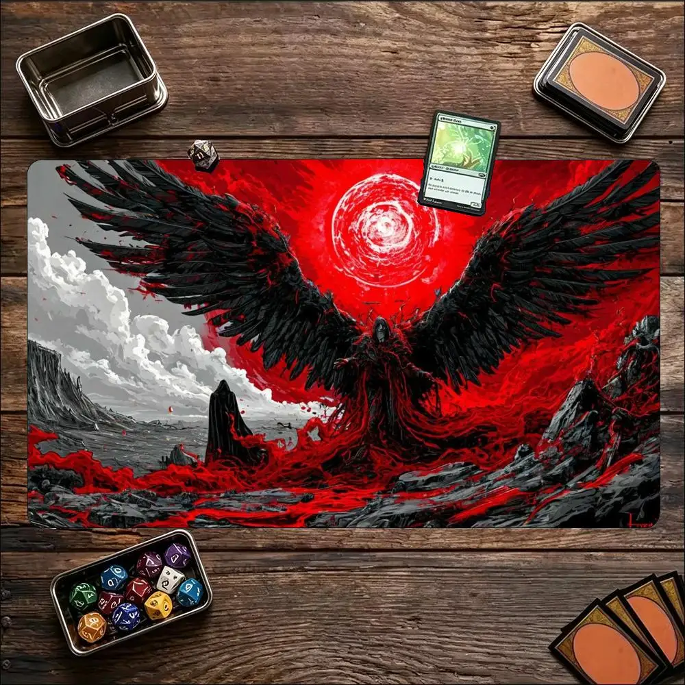 Dark Eclipse Black Hole Red Light Angel Statues Horror XXL Gaming Mouse Pad Non Slip Rubber Base Large Desk Mat for Computer