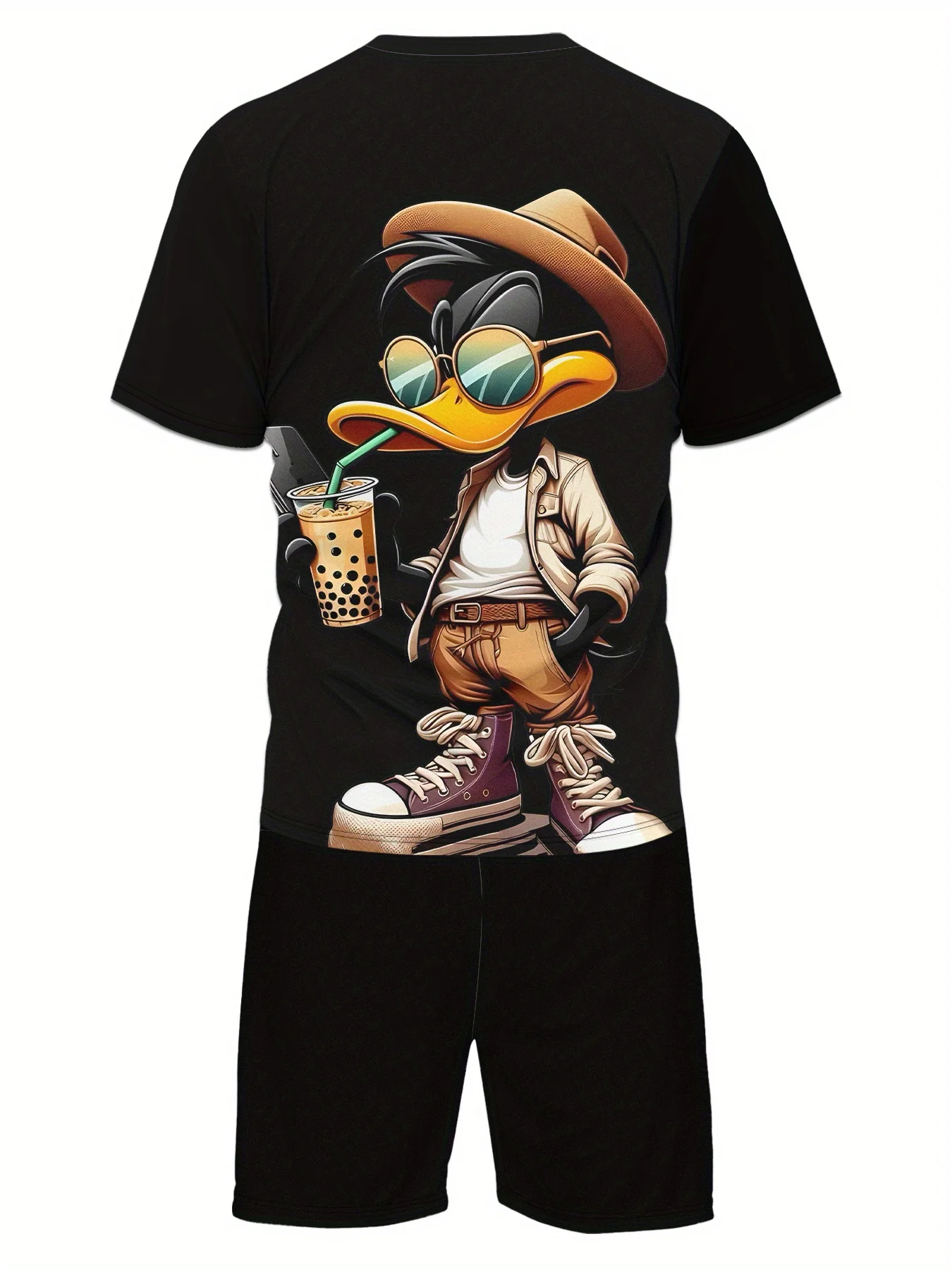 Set Pakaian Kasual Musim Panas Pria Kaos Grafis Donald Duck World Celana Pendek Pakaian Kasual Desain Cetak Lucu Set Tracksuit