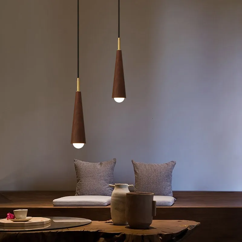 

Bedside chandelier, light luxury all copper walnut dining room light in the bedroom, Japanese Wasabi style retro window bar