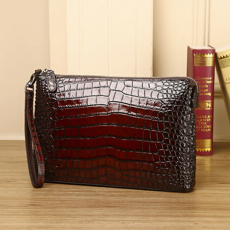 Imagem -05 - Bolsa de Couro Masculina com Garra de Barriga de Crocodilo Bolsa Envelope de Grande Capacidade Elegante Compartimento Múltiplo Bolsa de Pulso Nova