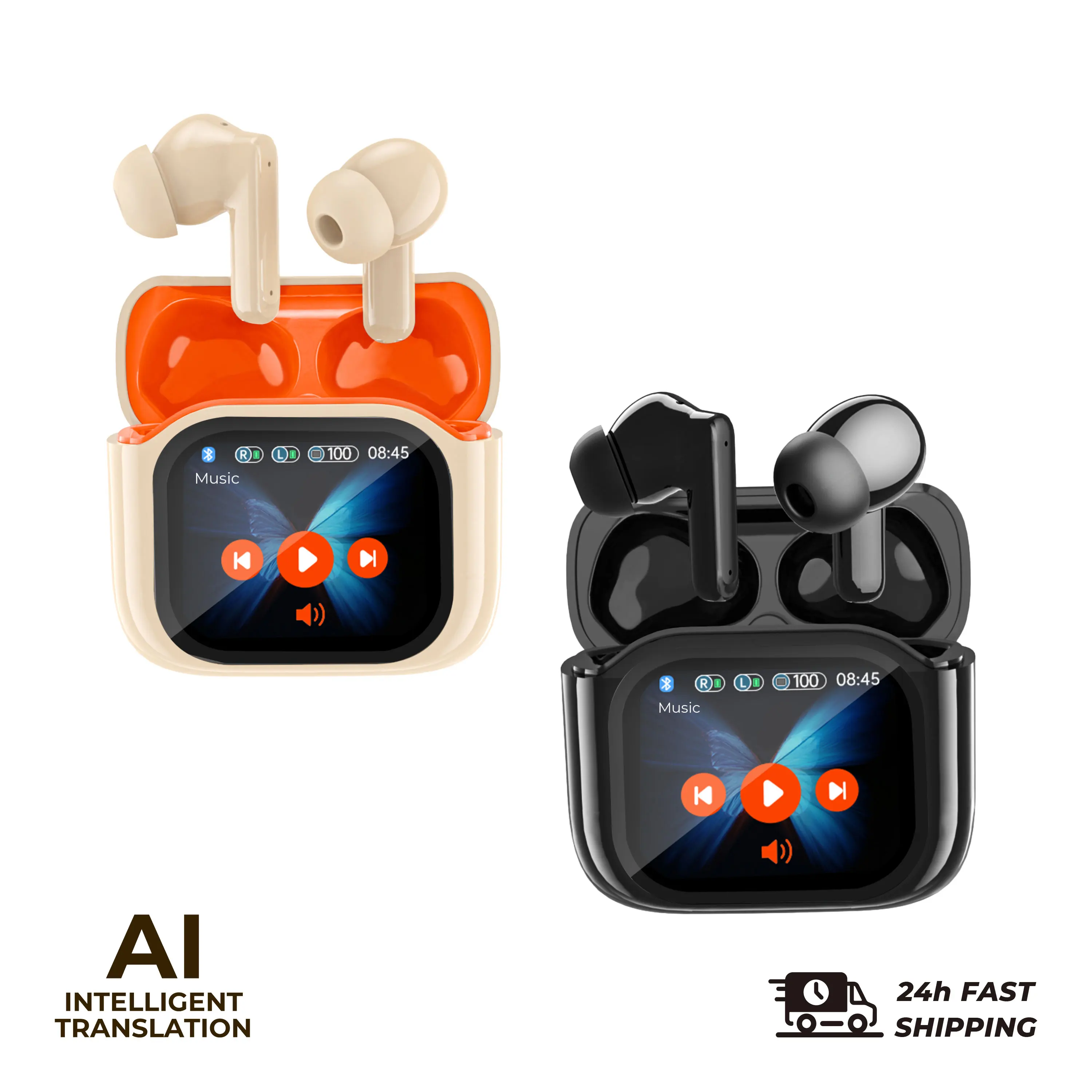 

Touch Screen Translation Headphones 144 Languages Two-Way Real Time Translator Headsets Travel Business Bluetooth Earbuds