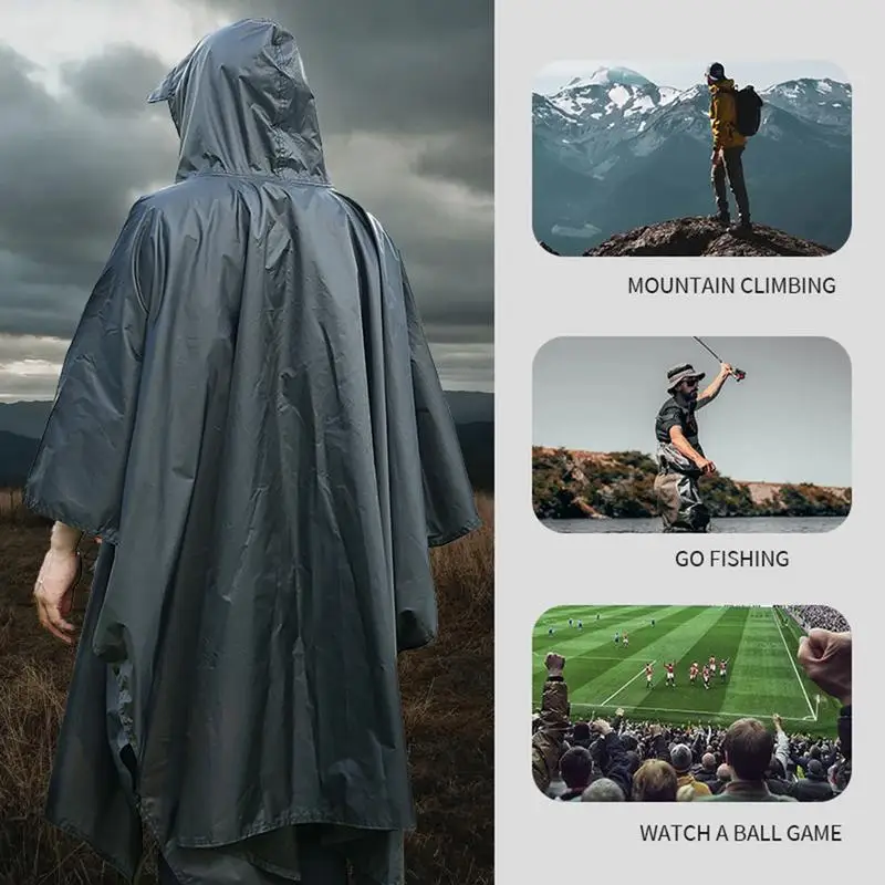 Outdoor Raincoat Poncho 3-in-1 Waterproof Camping Poncho For Adults Hood Brim Adjustable Women Men Portable Rain Poncho For