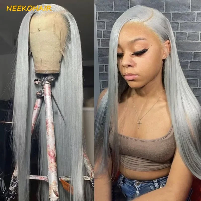 

Светло-серый прямой 13x6 кружевной фронтальный парик прозрачные человеческие волосы предварительно выщипанные бразильский пепельно-серый цветной парик для женщин