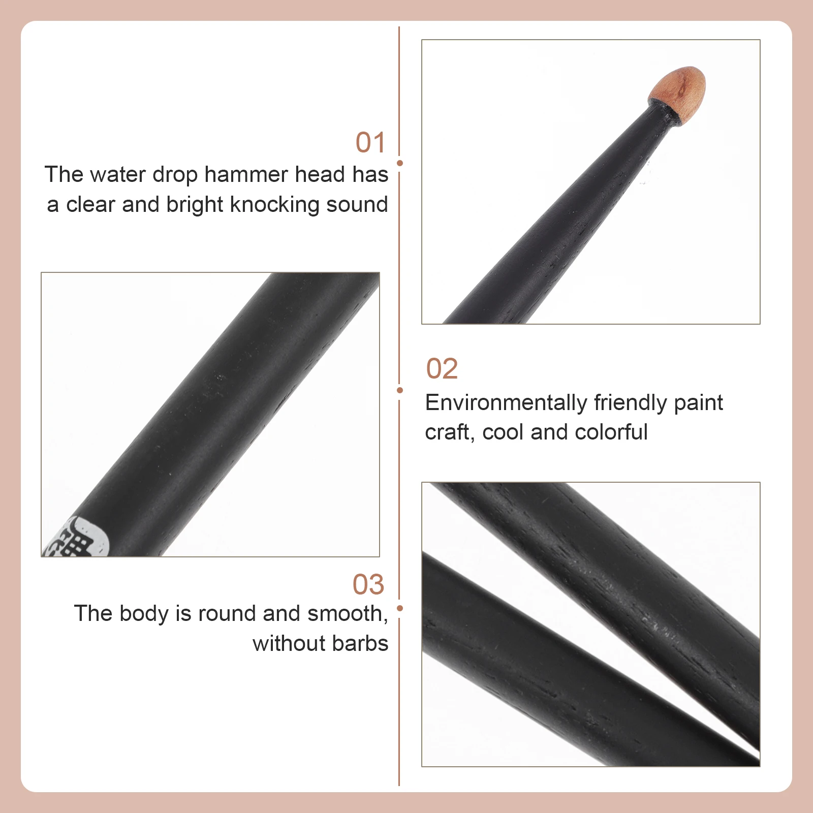 

2pcs 7A Drumsticks Portable Round Head Wooden Musical Instrument Black Premium Walnut Durable Practical Student Percussion