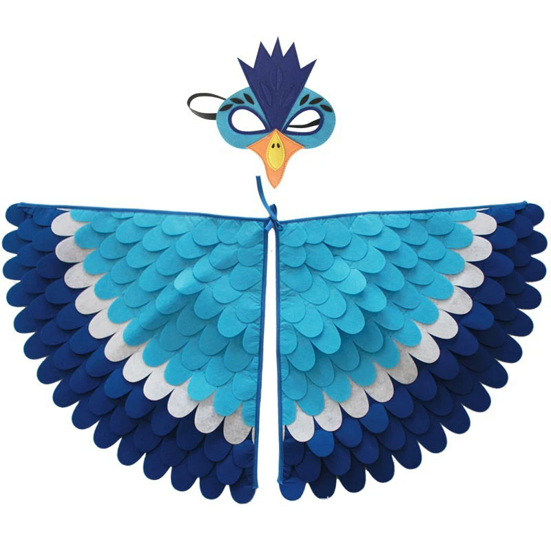 Children\'s Cosplay Halloween Owl Peacock Cosplay Costumes Animal Bird Wings Cloak Mask Felt Cape Carnival Dress Up