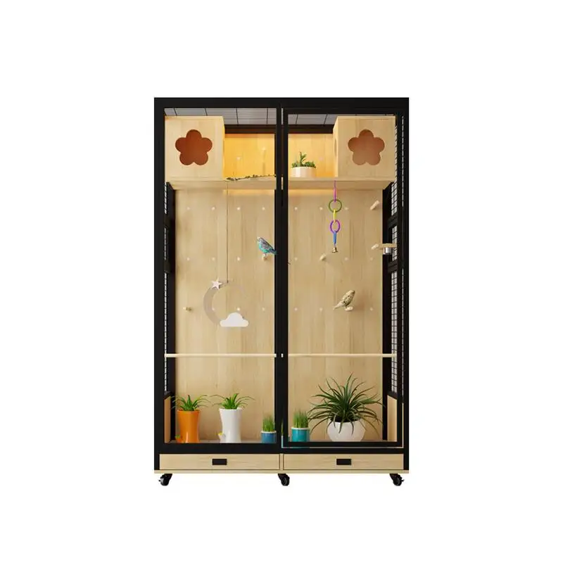 Large bird cage parrot villa panoramic luxury solid wood ecological cabinet gray machine King Kong Xuanfeng monk DIY station pol