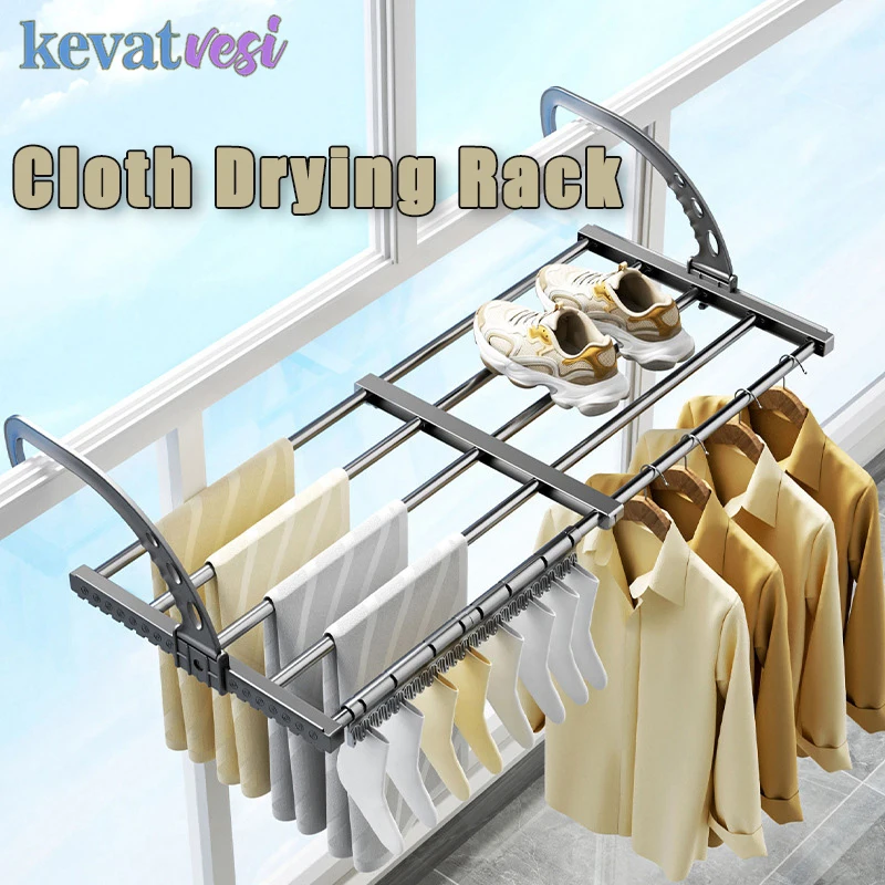 Foldable Clothes Drying Rack Stainless Steel for Balcony Bedroom Drying Shoes Clothes Towel Organizer Window Shoe Storage Shelf