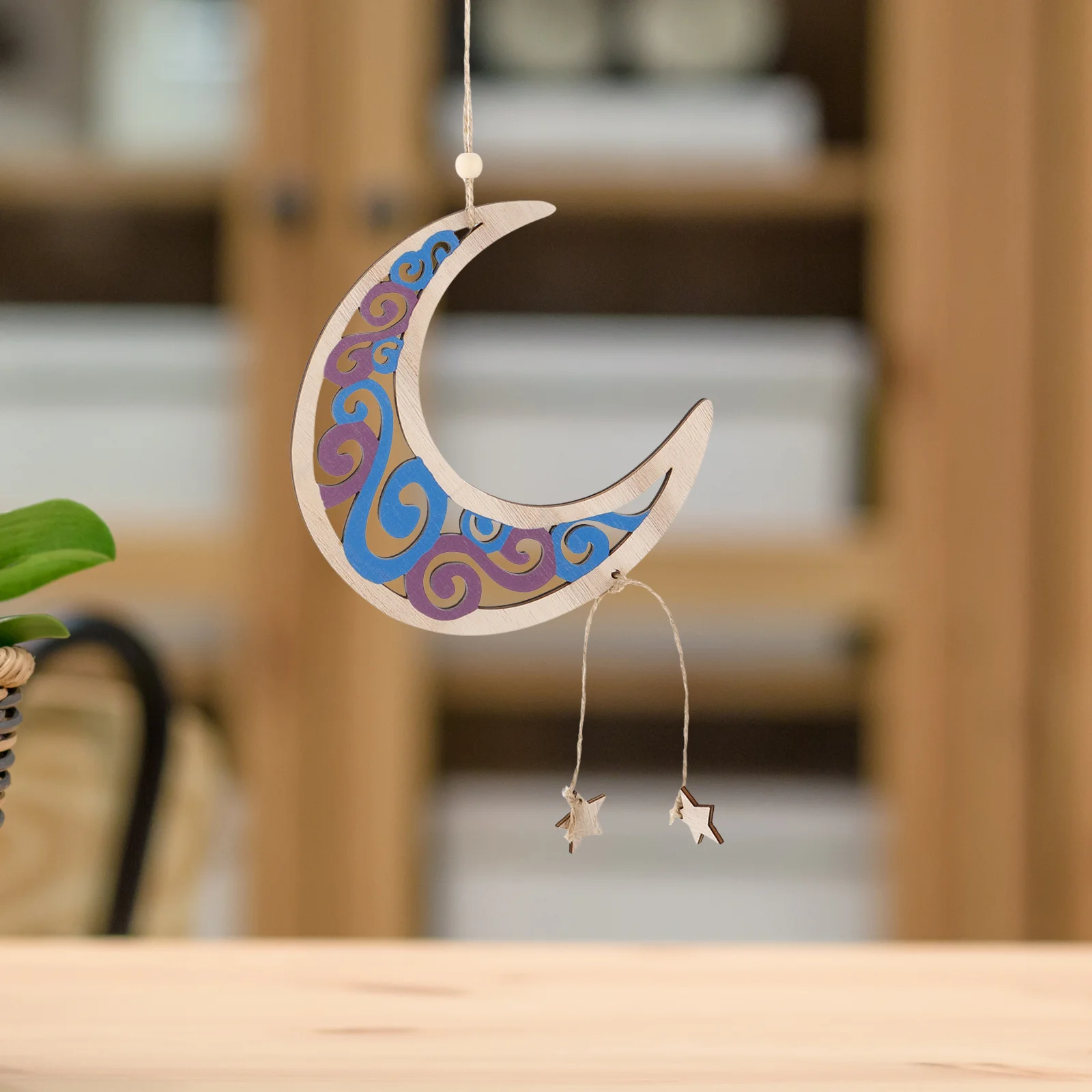 

Wooden Moon Pendant Shaped Cutouts Phases Wall Decor Flash Creative Indoor Decoration Office