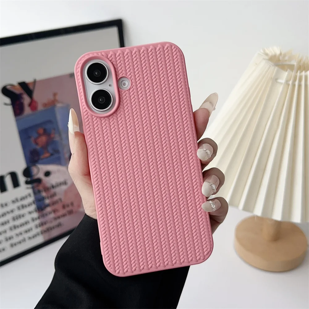 Fashion Woven Pattern Solid Color Case for iPhone 16 Pro Max 15 14 13 12 11 XR X 8 Plus 7Plus Soft Silicone Funda 16Pro 15Pro