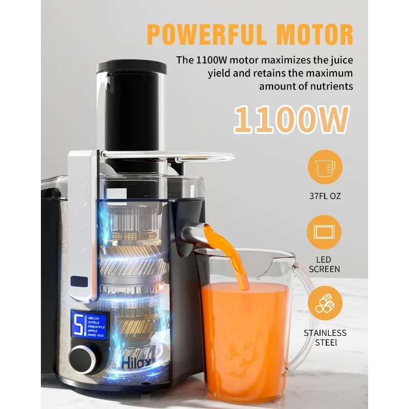 Centrifugal Juicer Machine - LCD Monitor 1100W Juice Maker Extractor, 5-Speed Juice Processor Fruit and Vegetable