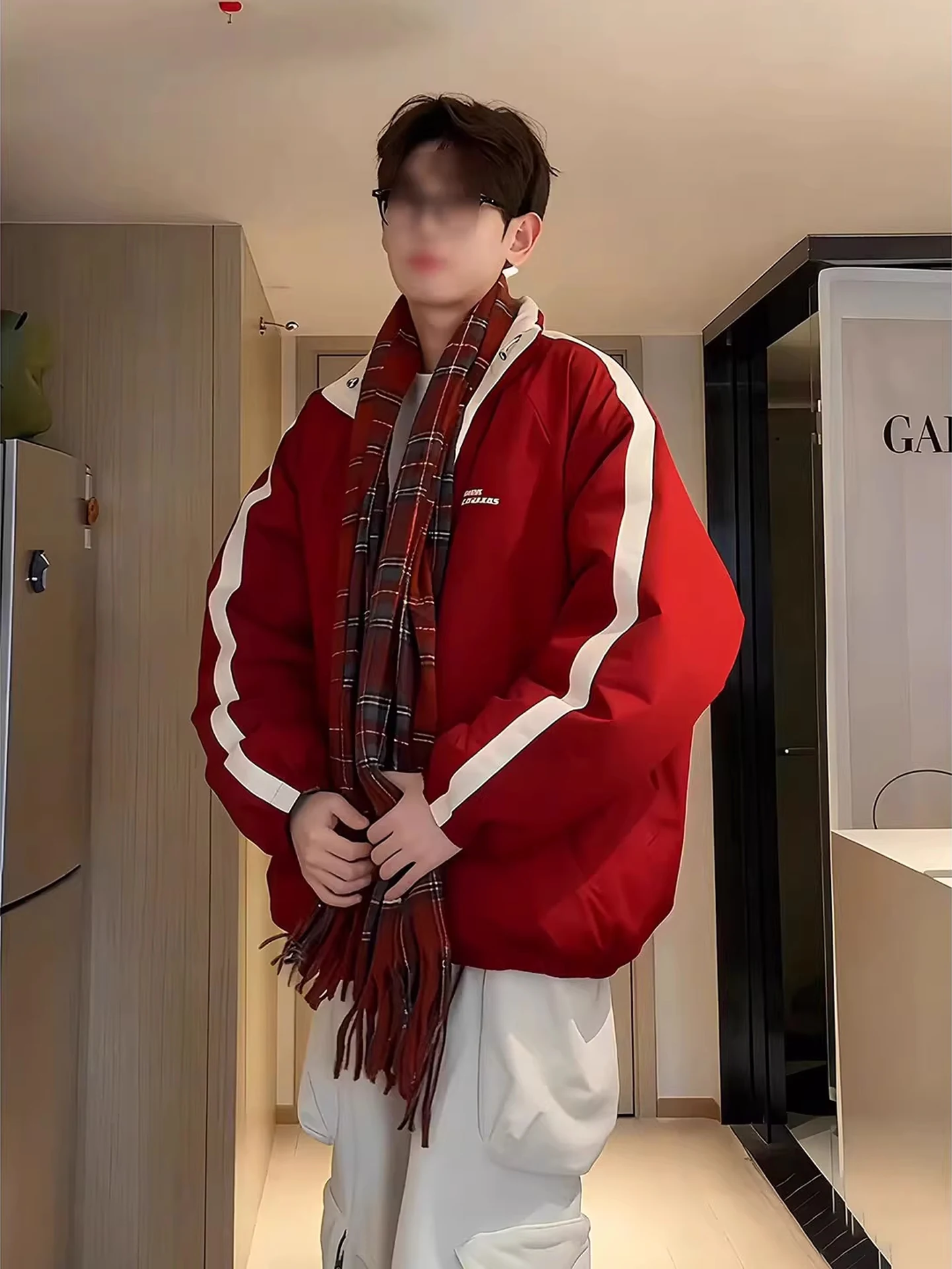 赤と白の両面着用軽量ダウンコットンジャケット男性女性スレ冬厚手暖かいシサスカップルアウターウェア