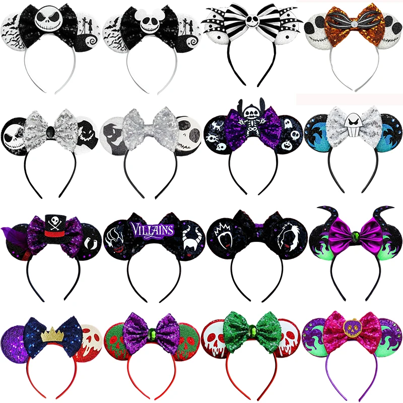 Diadema con orejas de Halloween de Disney para mujer, banda para el pelo con esqueleto de murciélago, accesorios para el cabello de fantasma para