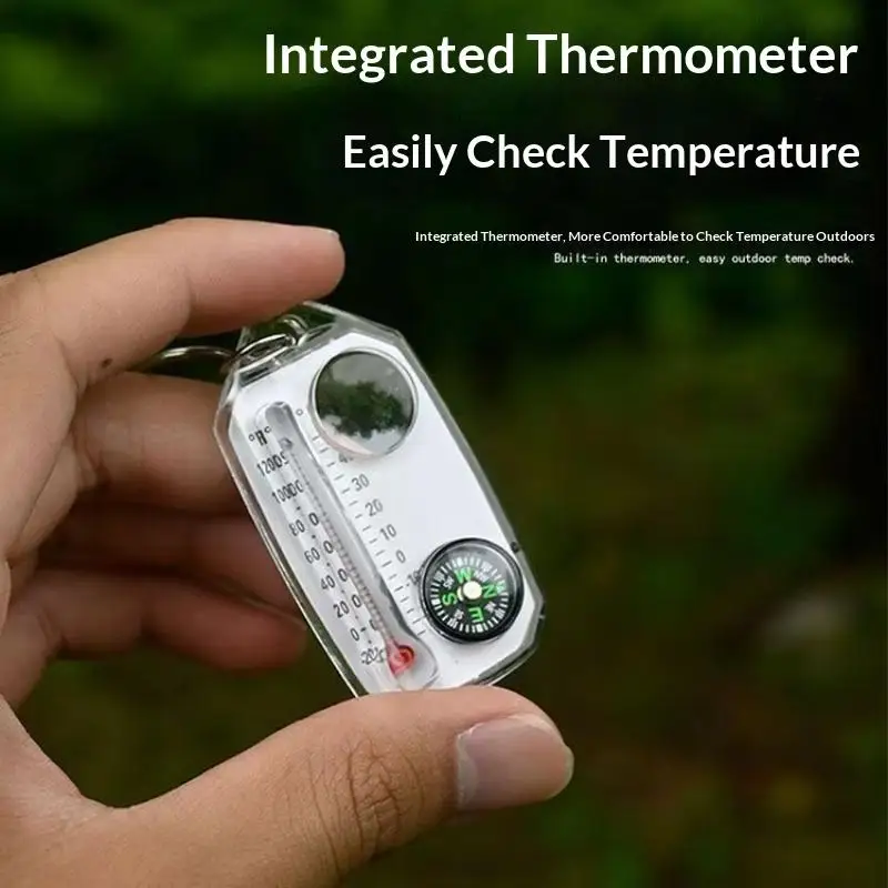 Leichter 3-in-1 Kompass-Schlüsselanhänger mit Mini-Thermometer und Lupe für Kinder-Outdoor-Aktivitäten und Camping – Detail 4