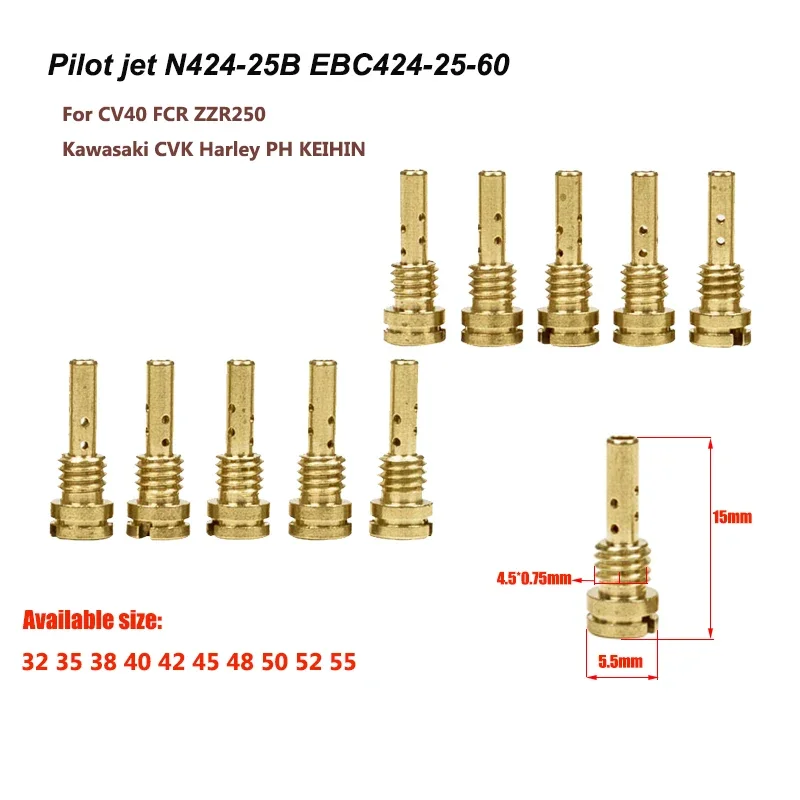 Carb jato piloto lento N424-25B EBC424-25-60 para keihin fcr cv40 cvk harley zzr250 gsxr r1 r6 zx7 zx9 zrx bico de carburador gicleur