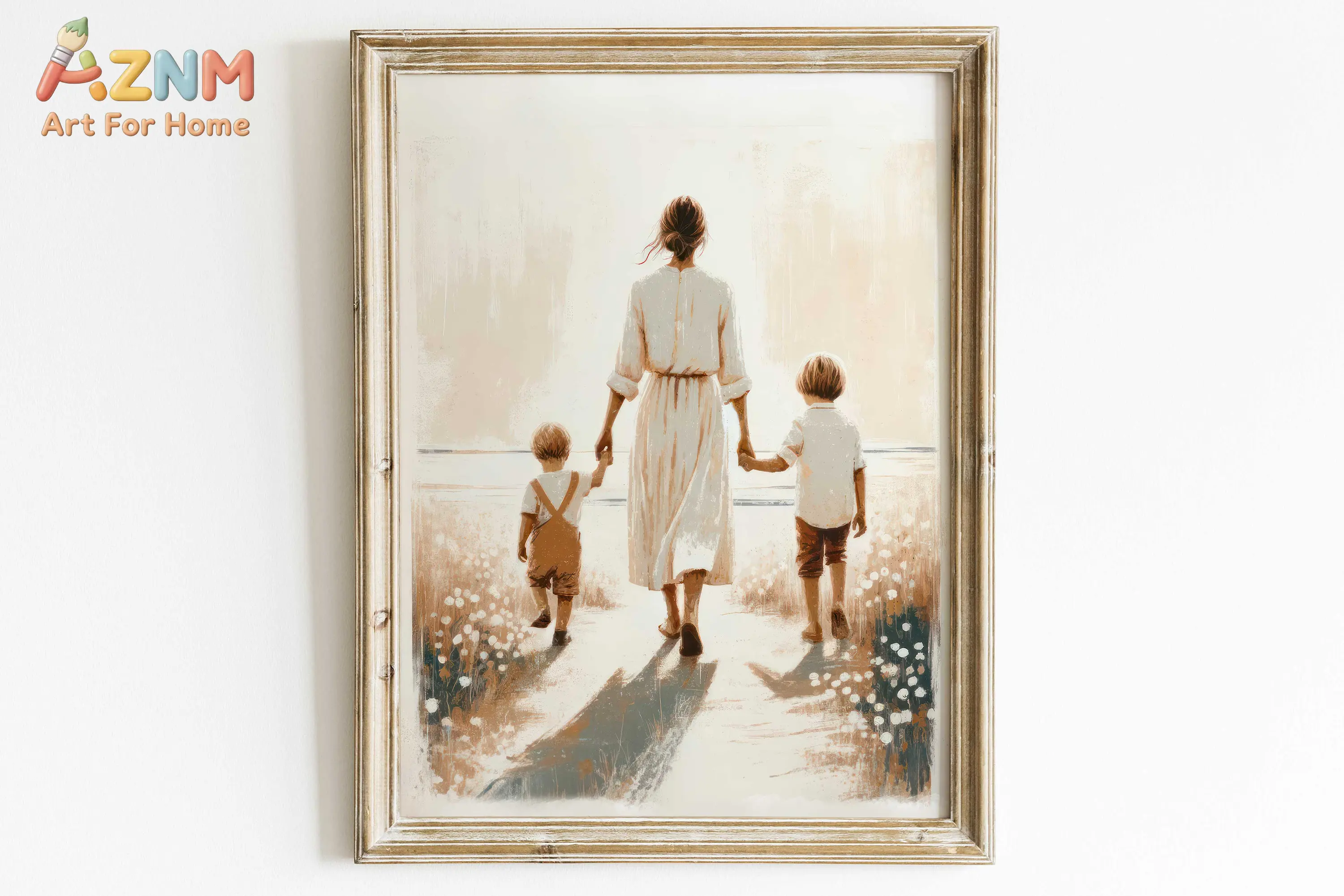 Mom & Child Wall Art Print Mother Daughter Son Portrait Printable Family Artwork Canvas Painting Living Room Bedroom Home Decor