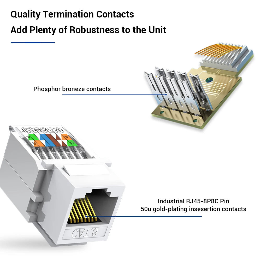 ZOERAX 10Pcs Cat6 Cat5e Tool-Less RJ45 Keystone Jack, No Punch-Down Tool Required Module Coupler, White