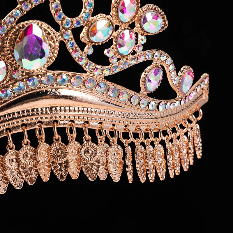 Rhinestone Tassel Crown Hair Accessory Exotic Ethnic Bridal Headpiece for Photo Shoot Dance Performance Light Luxury view 3