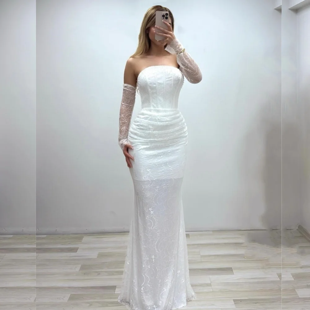 

Customized Chiffon Lace Pleat Mermaid Long Dresses Bespoke Occasion Charming Engagement Woman Elegant Party Wedding Guest