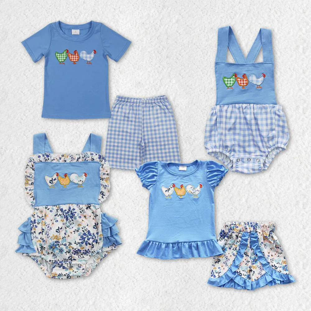 

GSSO0211 Wholesale baby girl clothes embroidery short sleeve shorts sets Summer Boutique sets kids clothes boys baby rompers