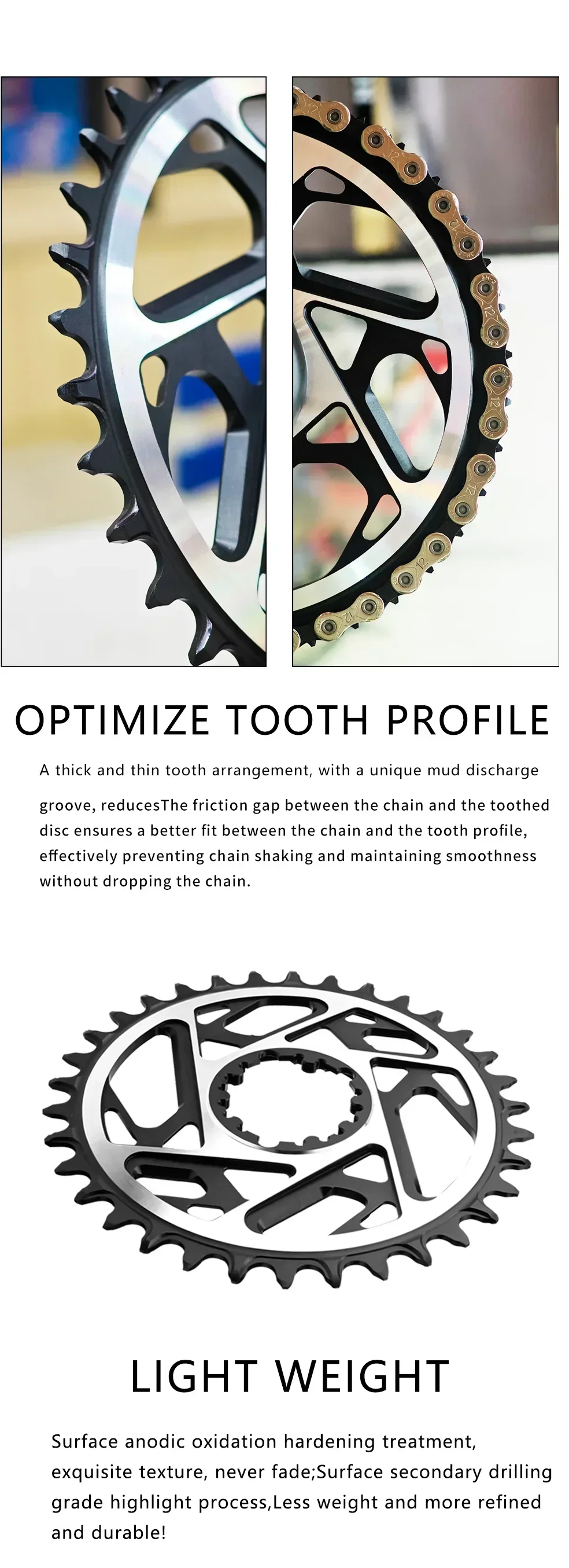 GOLDIX CNC Hohlkette mit schmalen und breiten Zähnen, 3-Bolzen-MTB-Kettenblatt, 3mm Offset, 34T 36T 38T 40T, Aluminium 7075, Fahrradzubehör – Detail 5