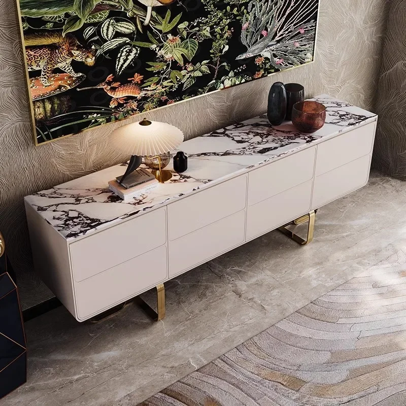 

53Light luxury marble dining side locker, household living room wall storage cabinet, simple modern porch cabinet