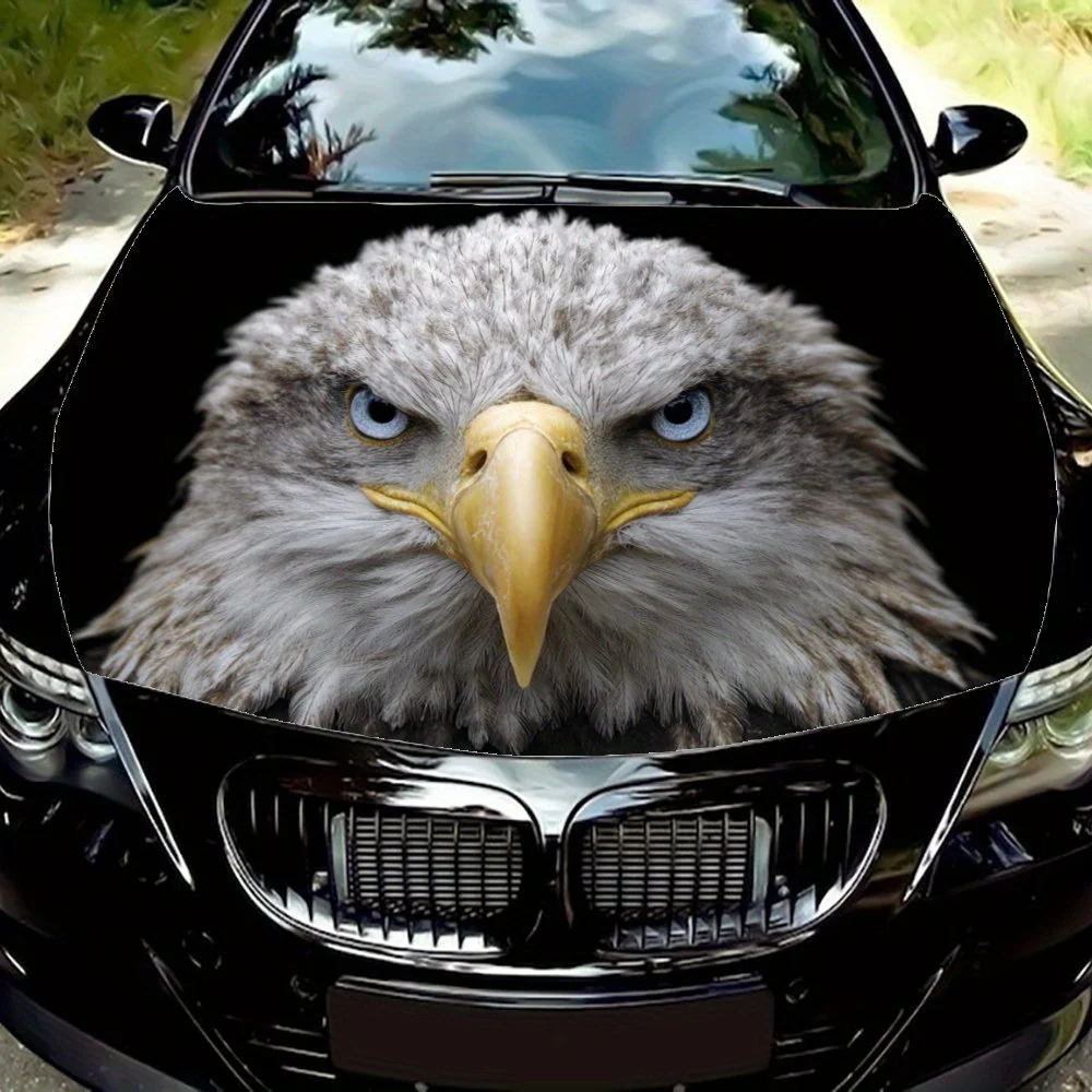 

Blue Eyed Eagle Head Car Hood Decal - Durable PVC Vinyl Wrap For Most Vehicles, Protective Engine Cover Sticker , Automotive Ext