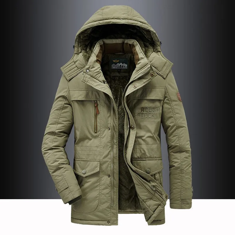 

Winter Cotton Padded Jacket Men Thickened Fleece Loose Coat Casual Multi Pocket Hooded Overcoat Warm Parkas Male Trench Coats