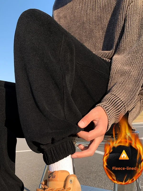 

Мужские утепленные вельветовые спортивные брюки на флисе, осенне-зимние, молодежные, модные, повседневные, с карманами, длина 7/8