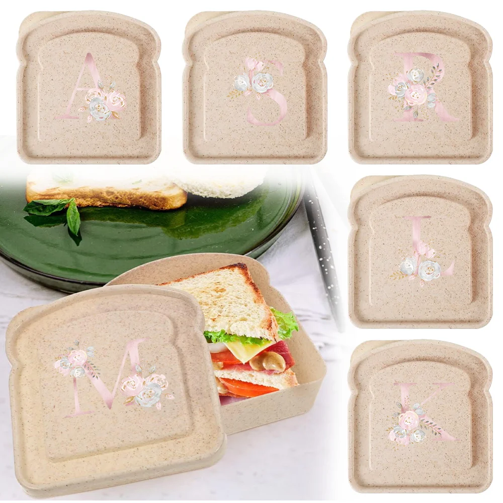 Toast Box Lunch Bag Bread Storage Organizer Lightweight Sandwich Bento Case With Lid Food Container Pink Flower Letter Pattern