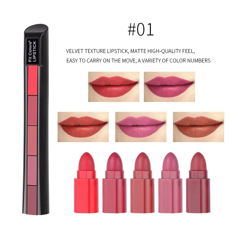 5 in 1 Matte Lipstick Velvet Sexy Red Lip Tint Long Lasting Non-stick Cup Lip Gloss Set Lip Oil Female Makeup Women Cosmetic Kit