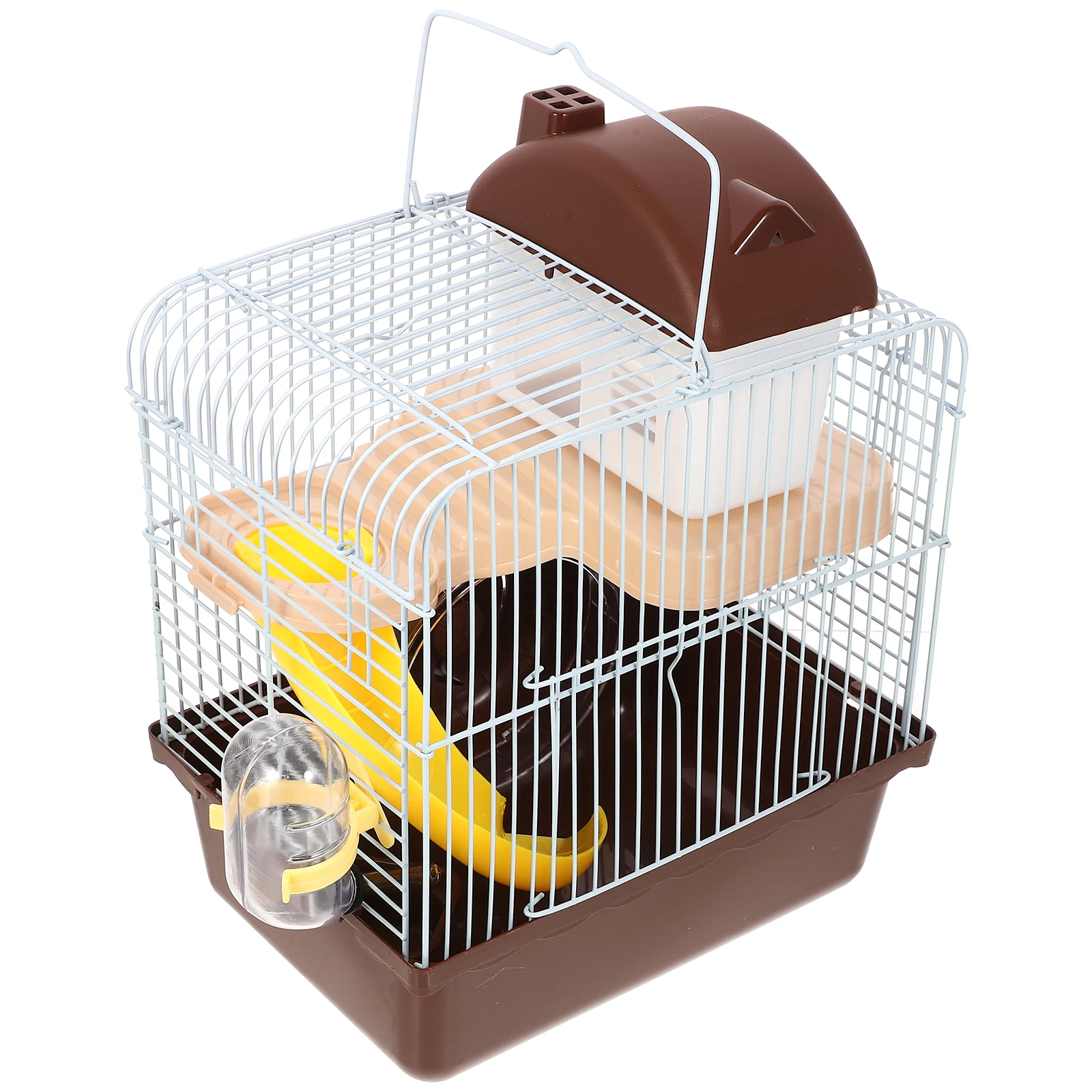 

1pc Hamster Cage Double Layer Small Pet House Brown Villa Chinchilla Leakproof Water Jug Running Wheel Multifunction