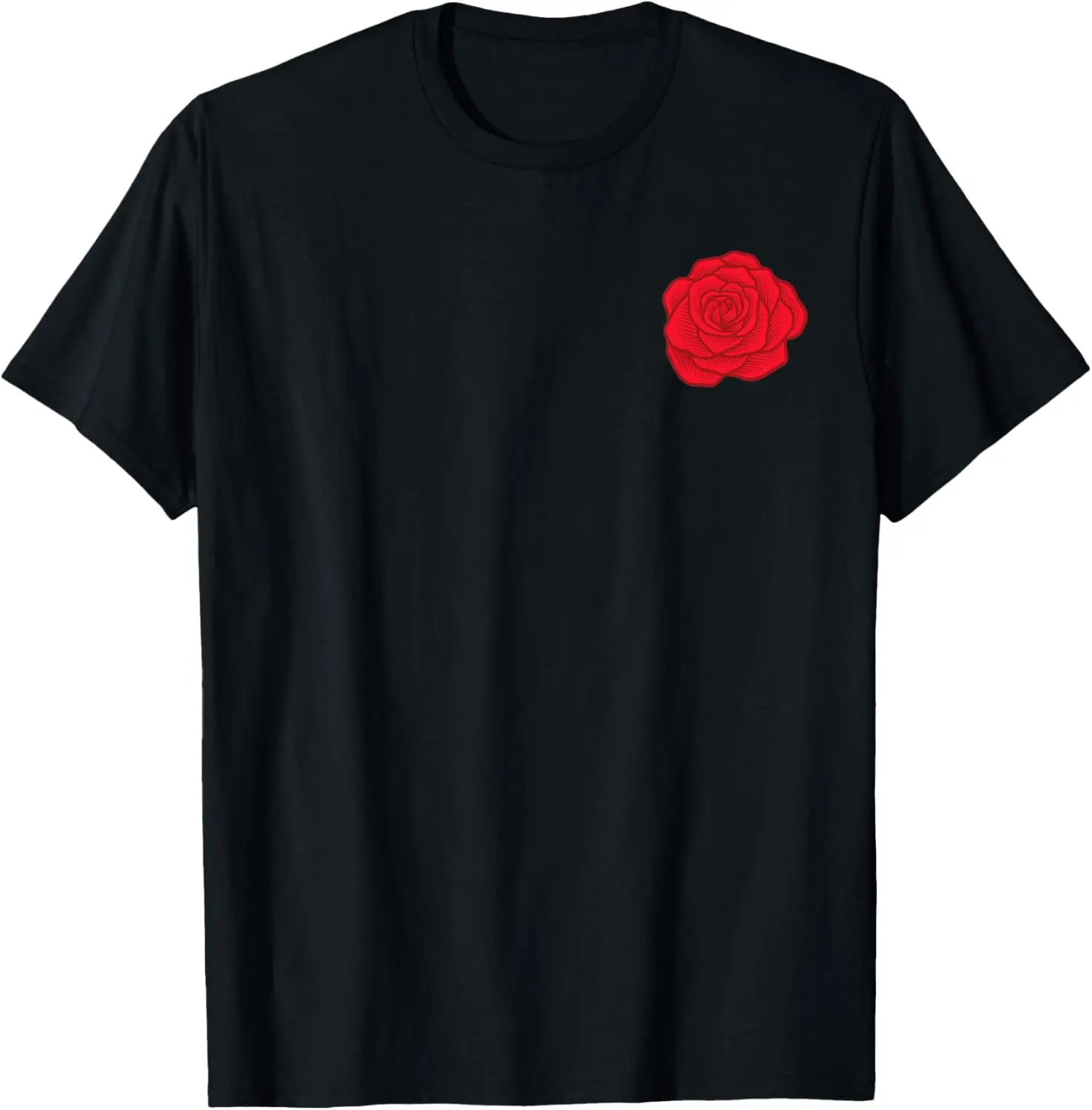 

Single Red Rose Pocket Flower Romantic Love Pocket T-Shirt