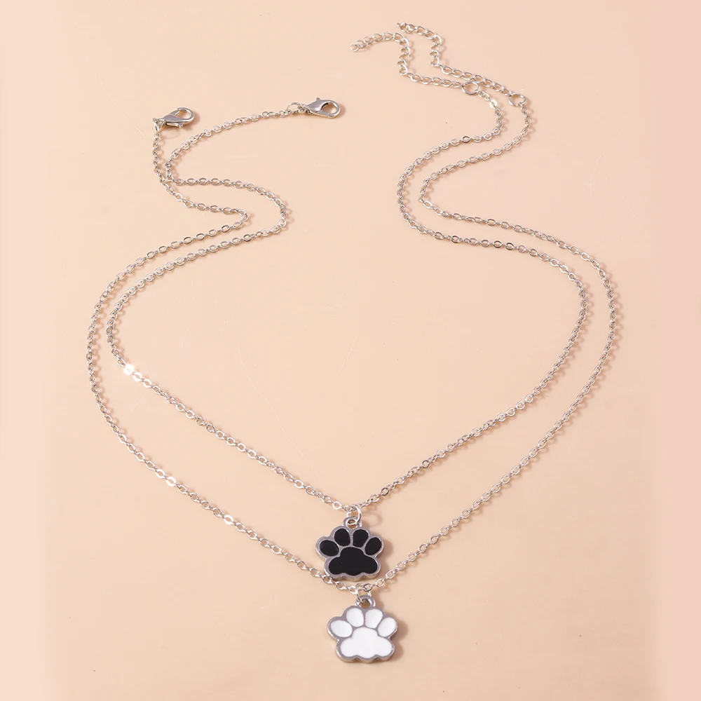 Cute Enamel Dog Cat Paw Necklaces for Women Men BFF Best Friends Couple Matching Pendant Necklace Set Birthday Gifts