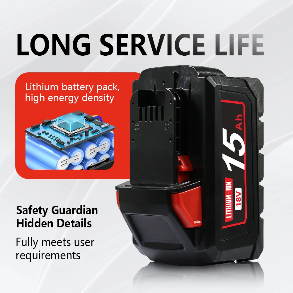 

Аккумулятор Li-ion 21700 повышенной мощности 15 Ач для электроинструментов Milwaukee 18V M18, совместим с батареями Milwaukee M18B6 XC 18V, 48-11-1815
