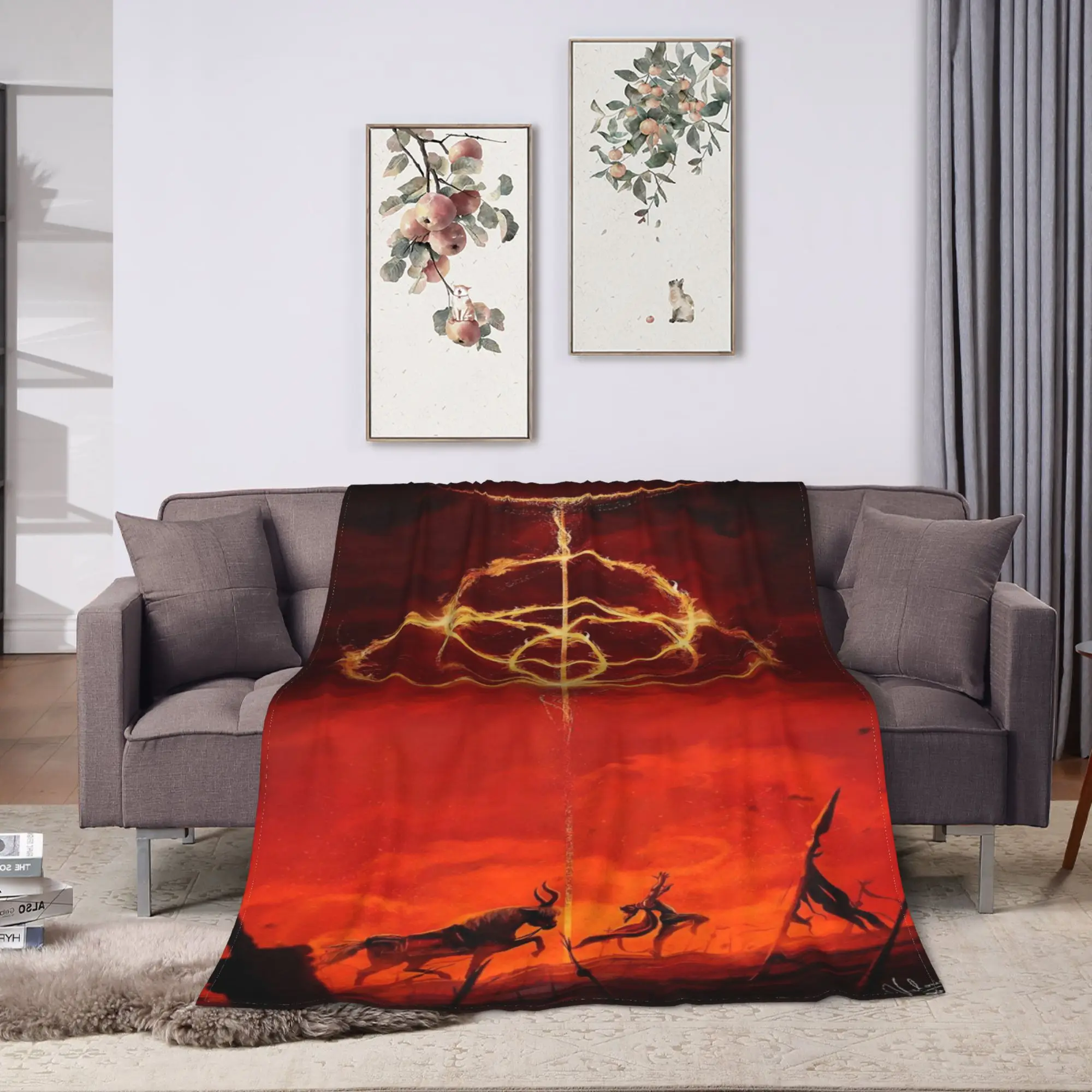 Elden Ring Flannel Blanket  Warm Soft Throw Blanket for Bedroom Travel Office Print Bedspread Sofa Bed Cover