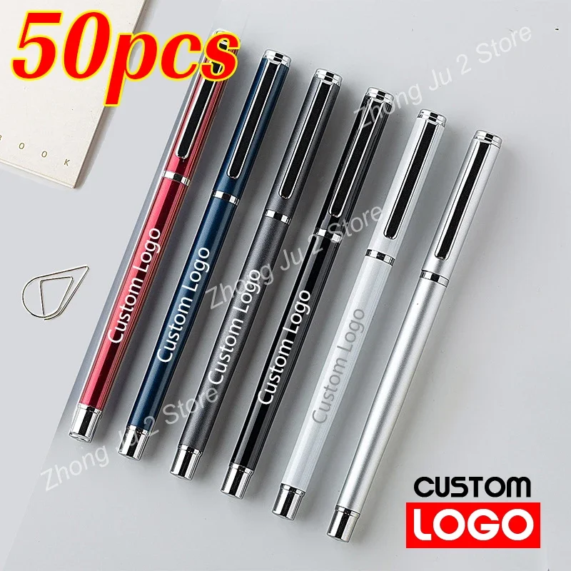 

50pcs Advertising Pen Custom Logo Metal Signature Ballpoint Pen Business Gel Pen Lettering Engraved Name Stationery Wholesale