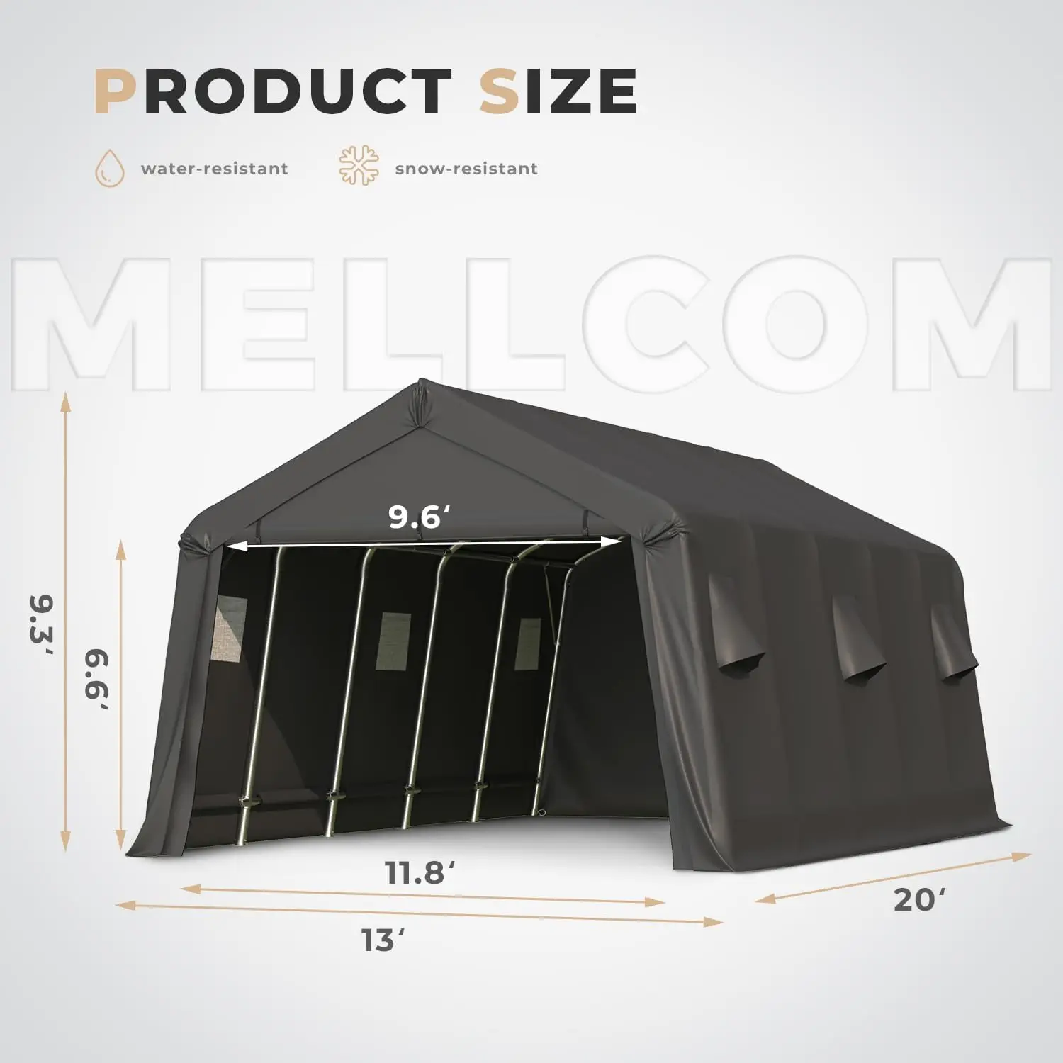 MELLCOM 13 X 20 FT Heavy Duty Carport Portable Garage All-Steel Metal Frame Vents Anti-Snow Car Canopy Storage Shelter Shed