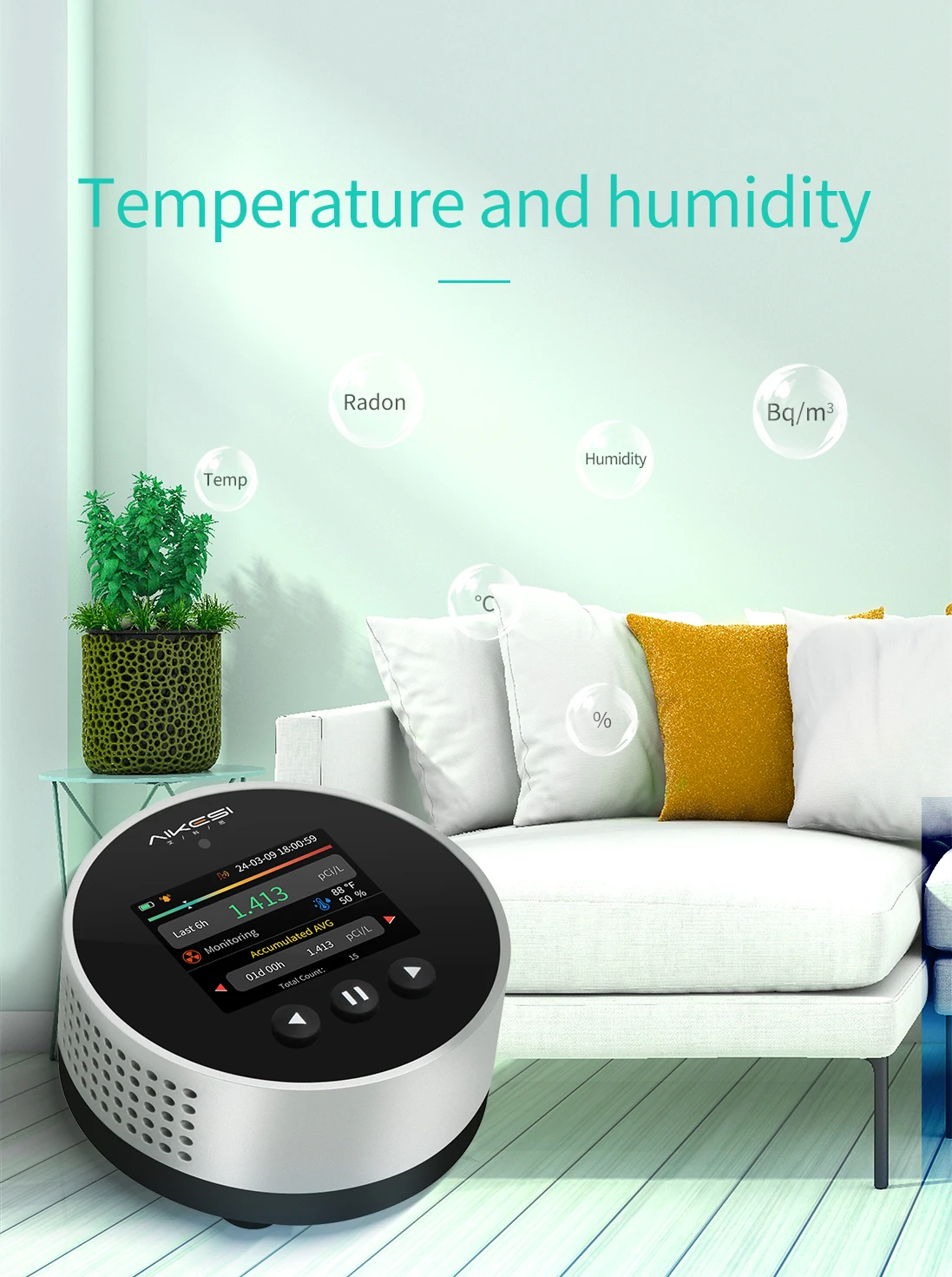 AIKESI RM-65  Portable Home Radon Detector  Natural Gas Detector Alpha Spectrometry Detector