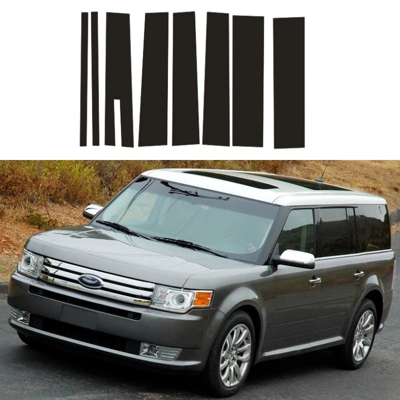 

For Ford Flex 2009-2019 2014 2015 2016 2017 2018 8pcs Black Center Column Window Trim Covers B C-Pillar Stickers Accessories