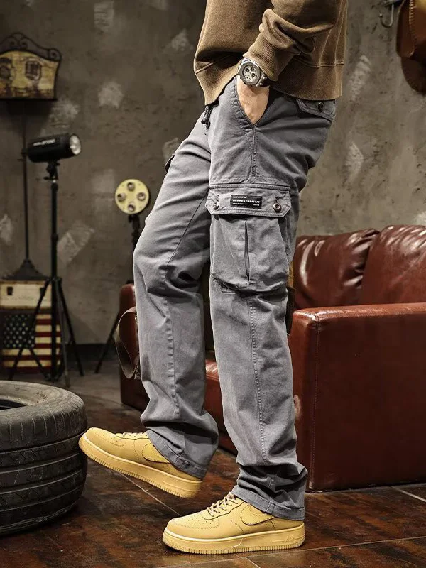 Retro American Straight Leg Work Pants Men's Spring Autumn New Outdoor Casual Loose Pure Cotton Men's Loose Fit Trousers