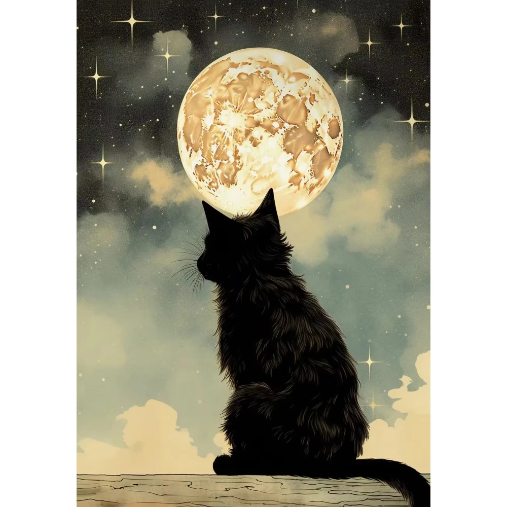 Mystic Moonlit 500/1000/1200/2000 Jigsaw Puzzle: Fox, Black Cat, Witch & Halloween Pumpkin Night Art for Adults Relaxation Gift