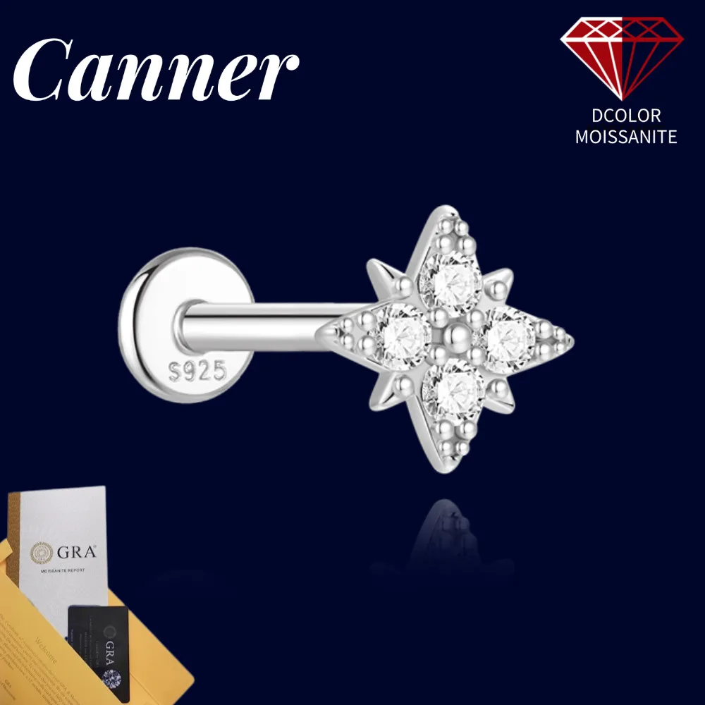 Canner 925 Sterling Silver Moissanite Earrings for Women Dazzling Moissanite Stud Piercing Earrings Hypoallergenic Fine Jewelry