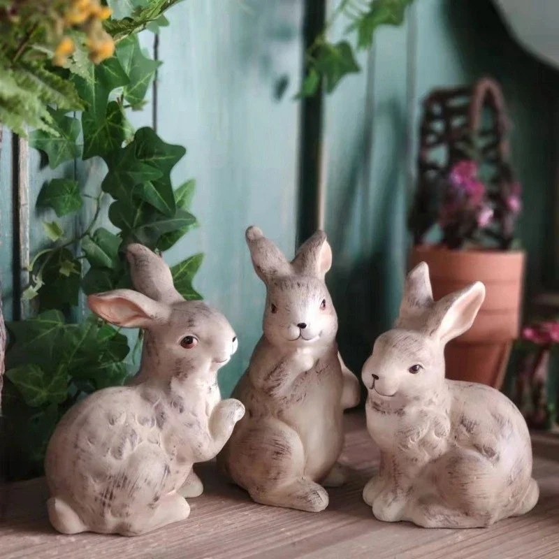 Retro resin rabbit statue cute animal sculpture for garden home decoration outdoor decoration Easter and animal enthusiast gifts