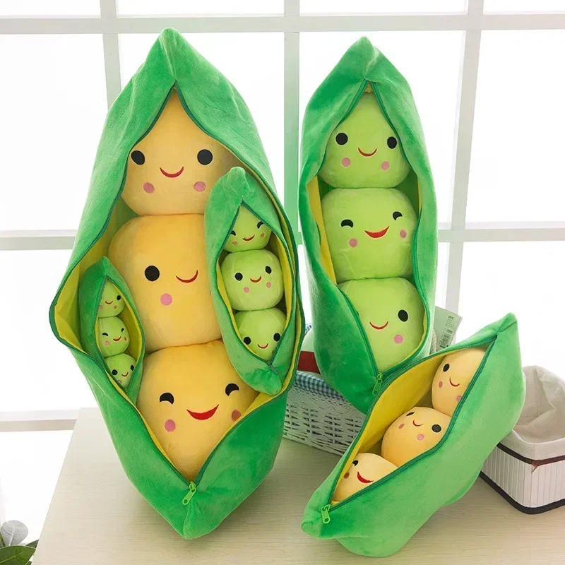 20-90cm Smile Peas Pod Creative Plant Plush Doll Cushion Fruit and Vegetable Themed Anti-Stress Toy for Children Gift