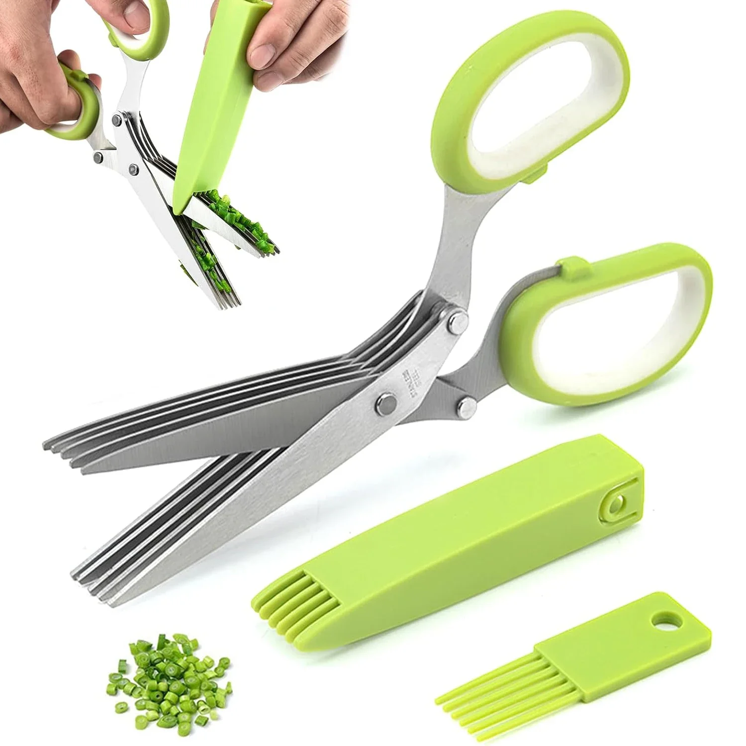 Multi-functional 5 Layer Kitchen Scissors Pepper Shredded Chopped Scallion Cutter Laver Cut Stainless Steel Kitchen Gadgets