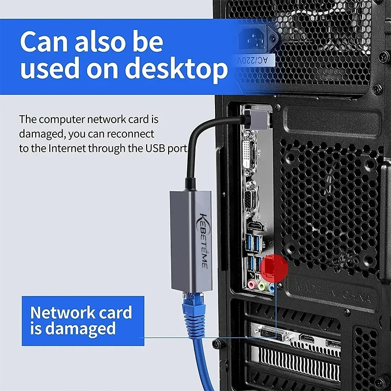 10/100/1000Mbps USB 3.0 Wired Network Card USB to RJ45 Type C to RJ45 LAN Ethernet Adapter for PC Macbook Windows Laptop
