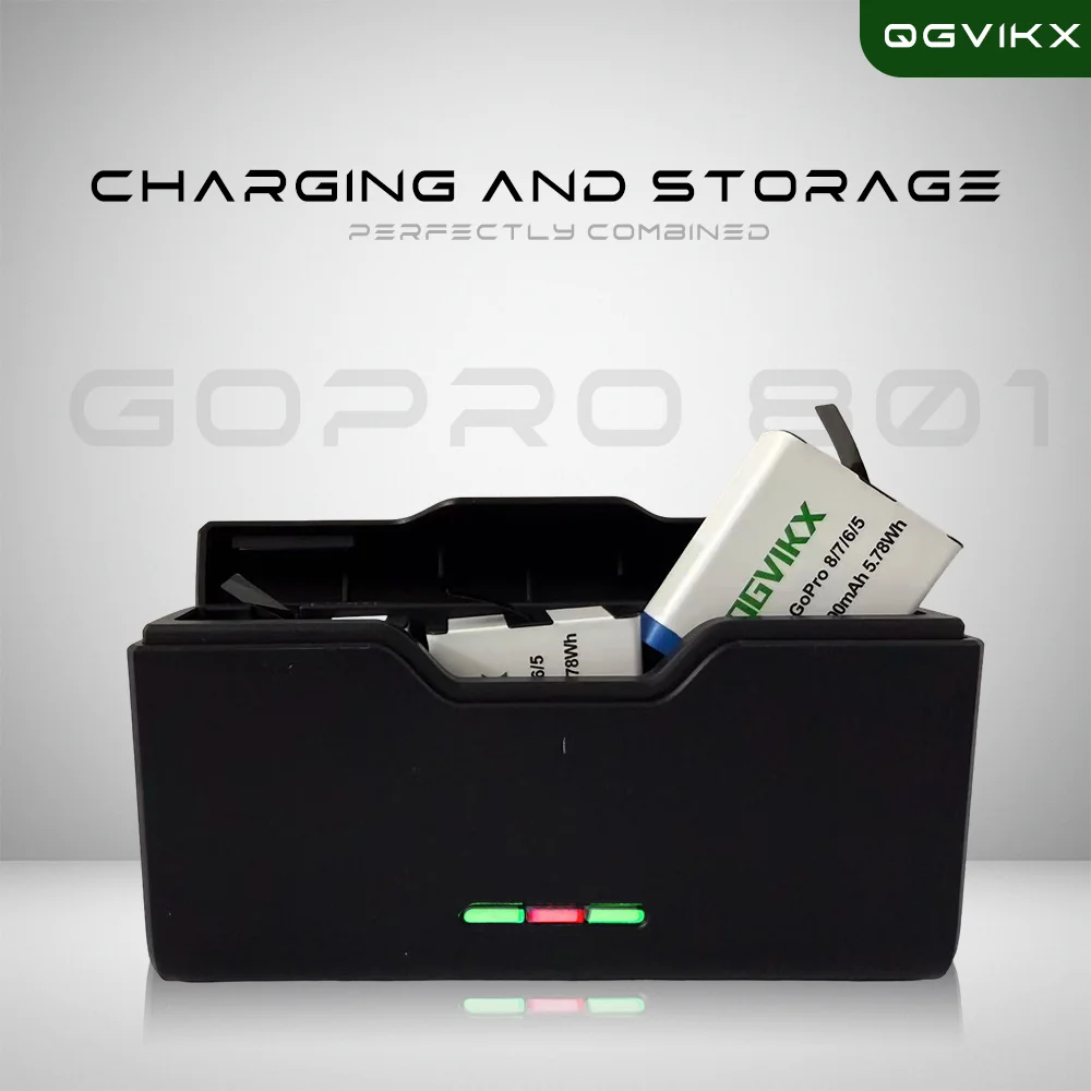 GoPro Hero 8/7/6/5 Battery 1500mAh for Black and 3-Channel LED USB Charger Fully Compatible for GoPro Hero 8 Battery and Charger