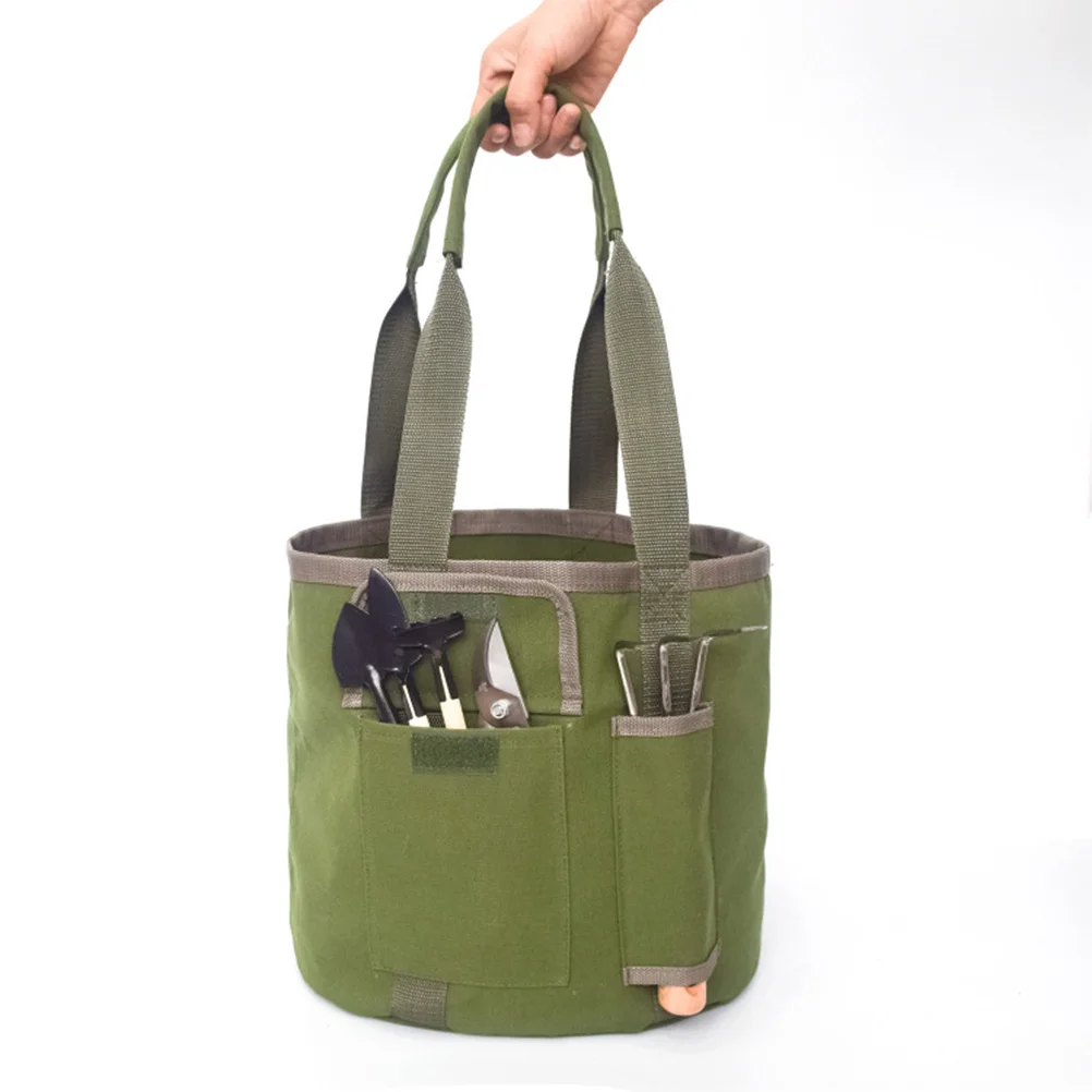 

1Pcs Waterproof Garden Tools Bucket Bag Dark Green Durable Canvas Large Capacity Portable Tote for Gardening Tool Storage