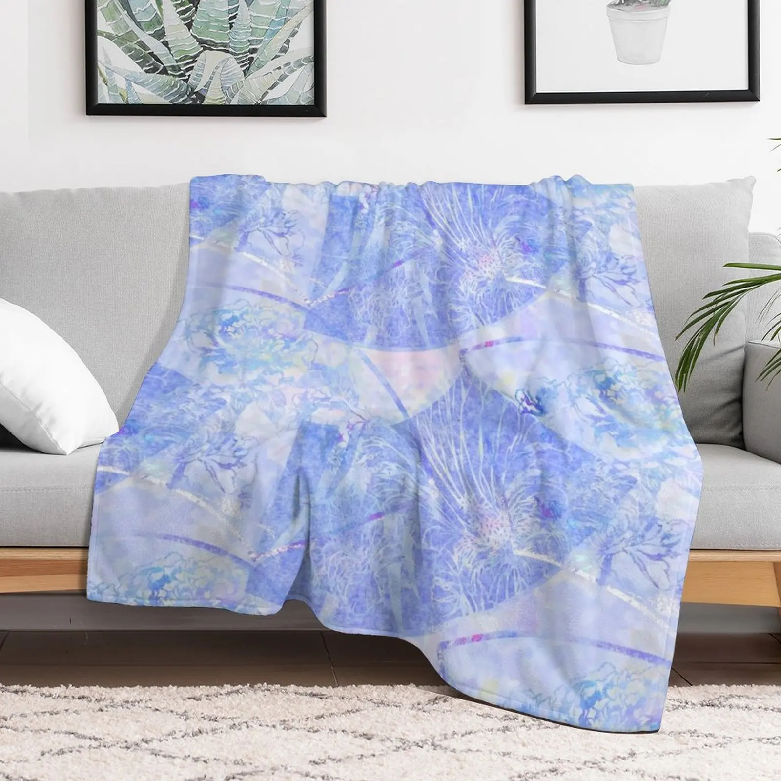 Peony Fans in pale blues and pinks RB Throw Blanket Sofa Throw Multi-Purpose Flannels Blankets